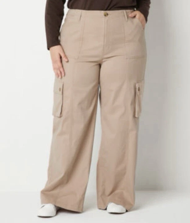 a.n.a Womens High Rise Wide Leg Cargo Pant-Plus