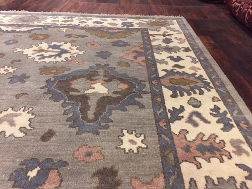 On Sale Genuine Hand Knotted Indo Oushak Geometric Area Rug Carpet 9’2”x11’11,18 - Picture 4 of 12