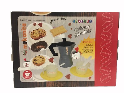 Set Caffettiera Giocattolo Moka Per Bambini - Con Tazzine, Piattini E Cucchiaini - Gioco Di Ruolo Made In Italy (Colori Assortiti)