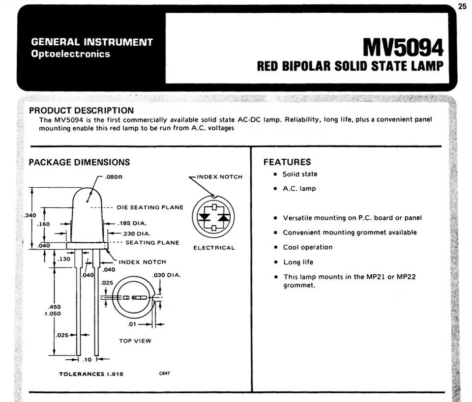 10x General Instrument MV5094 Bipolar LED / Leuchtdiode, 4.5 mm f. Sammler - Image 2 of 3