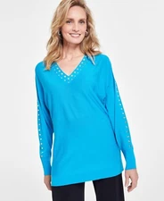 $79 I.N.C. INTERNATCONCEPTS WOMENS STUDDED V-NECK -SPARKLING SEA - XS DAMAGED