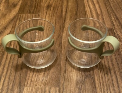 VTG Bodum Glass Espresso Cups Plastic Handles 4 oz Set Of 2 Green Handles