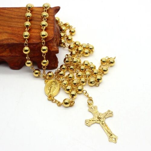 Religious Christian Copper Rosary Beads Necklace Jesus Cross Pendan Jewelry Gift - Picture 1 of 8