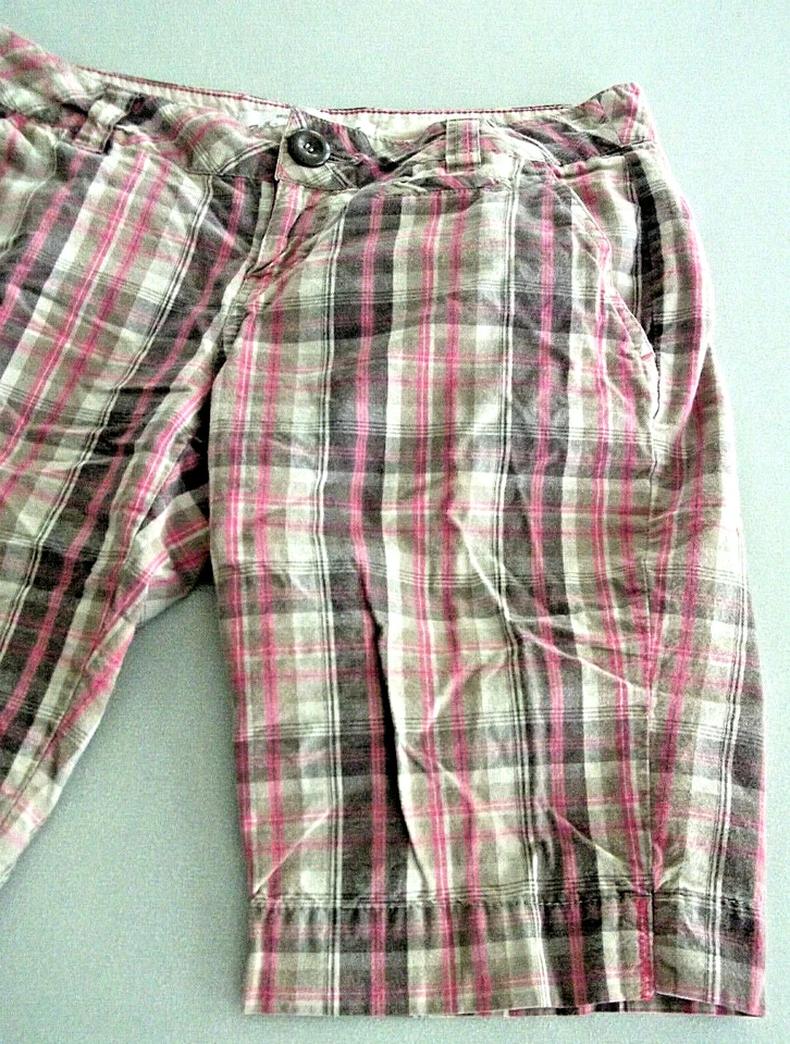 AEROPOSTALE Rosa Marrón A CUADROS 100% Algodón Cremallera Tiro Bajo BERMUDAS SHORTS/Talla 3/4 Foto 3 de 4