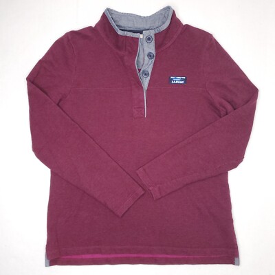 LL Bean Maroon Long Sleee Pullover Mock Neck Sweater Mens M 1/4 T-Snap Fleece
