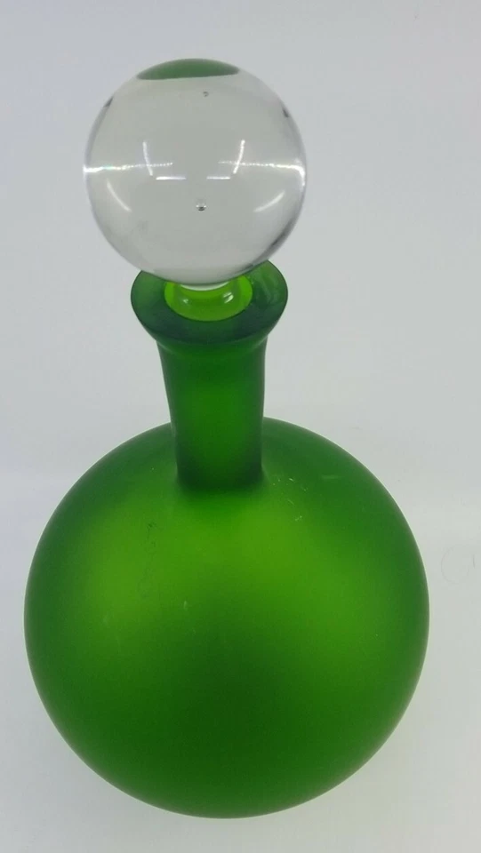 Zodax 14" Hand Blown Round Green Glass Decanter With Round Clear Stopper - Image 2 of 4