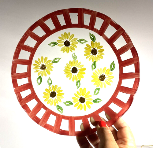 *Glass Bowl/Plate Hand Painted Sunflowers 9" - Picture 6 of 9