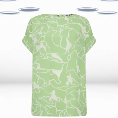 Ex Women's Plus Size Abstract Print Zip Back Oversized Top in Green (Defect)
