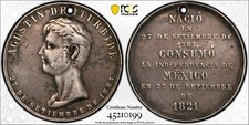 1883 MEXICO AUGUSTIN ITURBIDE SILVER Medals PCGS Holed VF + BRONZE XF Detail