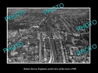 OLD 8x6 HISTORIC PHOTO OF SUTTON SURREY ENGLAND AERIAL VIEW OF TOWN c1940 1