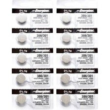 10 x Energizer 386 Watch Batteries, 1.55V, 0 MERCURY equivalent SR43SW, 301