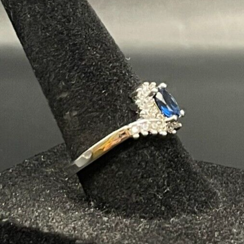 Anillo antiguo vintage de circonita cúbica de diamantes de imitación en tono plata - talla 7 - Imagen 3 de 4