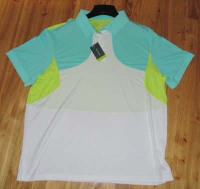 Tek Gear XXL S/S White/Green/Yellow/Stone Wicking 3 Button Polo Shirt NICE NWT