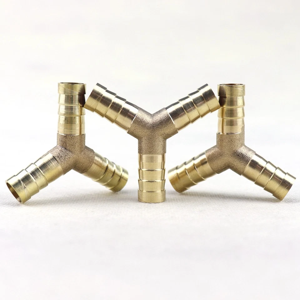 3Pcs 3/8" Y-3 Way Brass Hose Barb Fitting Pipe Tubing Splicer Fuel Water Gas Air - Image 2 of 4