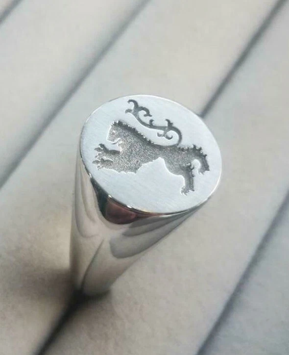 Solid Metal Men's Custom Signet Ring 14k White Gold Plated Silver - Image 3 of 4