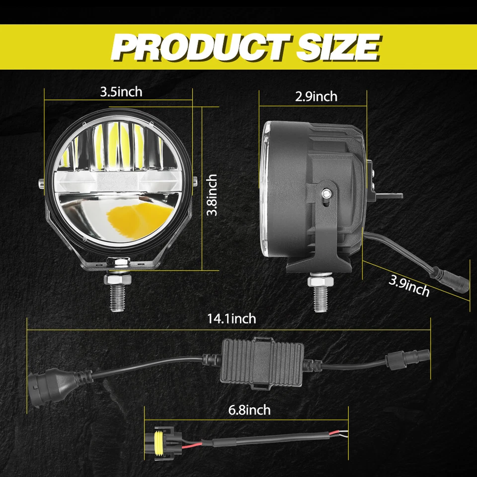 Par de luces antiniebla LED redondas de 4 pulgadas lámpara de conducción para parachoques Jeep Wrangler JK TJ LJ Foto 2 de 4