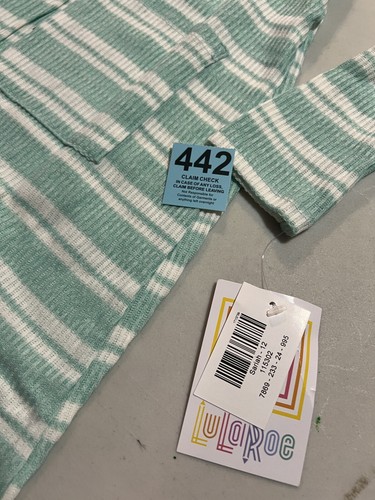 LuLaRoe Sariah Kids Duster Long Cardigan Sweater Size 10 Mint Striped #442 - Picture 2 of 4