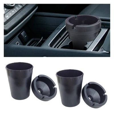 2-Pack Black Smokeless Car Ashtray w/Lid - Self-Extinguishing & Smell Proof
