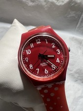 Swatch Vintage Berry Dots,GR154K, red and white Pollock dots,AG2009, ladies watc