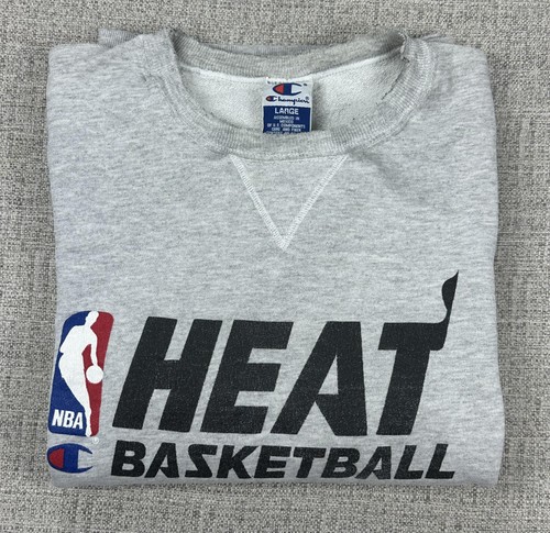 Vintage Champion Miami Heat Sz L Gray NBA Crewneck Sweatshirt 90s Distressing - Picture 14 of 14
