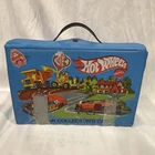 Vintage Blue Hot Wheels Car Vinyl Collectors Case w/ 2 Tray Shelf With Cars