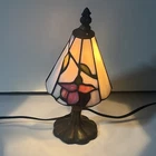 Vintage Stained Glass Table Lamp Corded Turn Type Power Floral White 10 In Decor