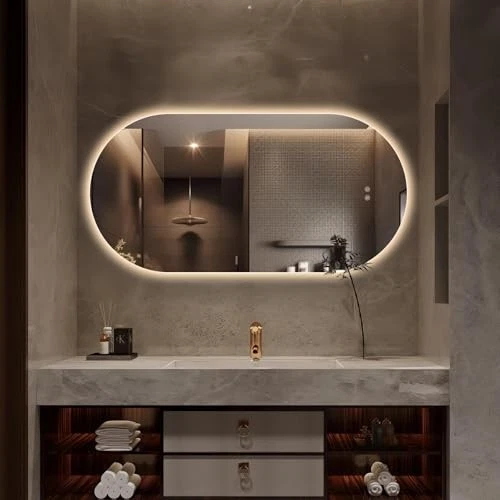 Espejo LED Ovalado 48"x24" para Baño, Espejo de Tocador Sin Marco 48"L x 24"W Transparente Foto 2 de 4