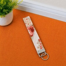Handmade Rose Floral Key Fob Wristlet, Vintage Patchwork Keychain