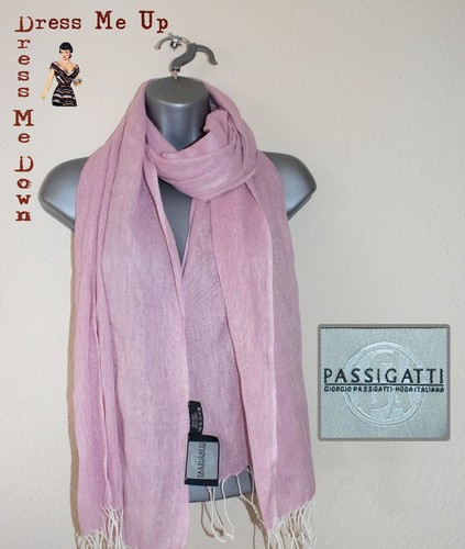 PASSIGATTI Pink Silk Linen Scarf Shawl Rectangle Fringe 17" x 70" Excellent