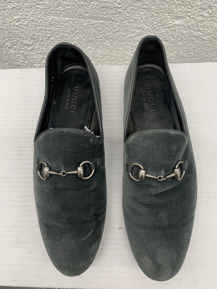 Gucci Jordaan Grey Velvet Horsebit Shoes Loafers Flat Mens  display picture 3