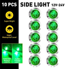 10Pcs 3/4" Round Side LED Clearance Marker Truck Trailer Bullet Light Green Lamp
