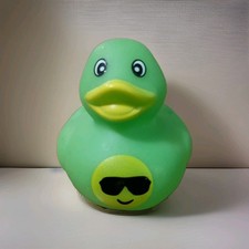 Emoji Rubber Duck 2" Bath Floating Toy: Green Body With Smiley Face Sunglasses