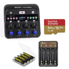 Zoom PodTrak P4next Podcast Recorder with GX-CH-AA4 4-Bay Charger for AA/AAA NiM