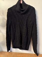 J Crew Sweater Cable Knit Mens Size L Fisherman Pullover Black