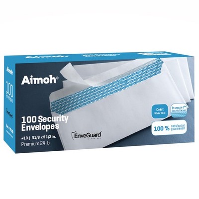 Aimoh 100#10 Security Self-Seal Envelopes, Windowless Design, Premium Securit...
