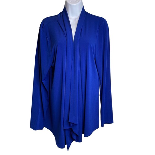 Susan Graver Damen Strickjacke kobaltblau drapiert vorne Größe L flüssiger Strick Reise