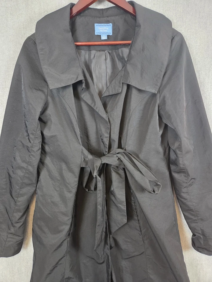 Simply Vera Wang Trench Rain Coat Womens M Jacket Black Belted Overcoat Buttons - Image 2 of 4
