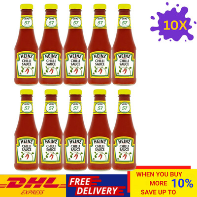 10 X Heinz Hot Chilli Sauce in Glass Bottle 305g