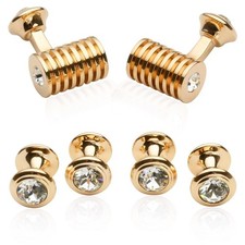 Men's Rose Gold Clear Crystal Cufflinks and Studs Tuxedo Shirt Formal Set wit...