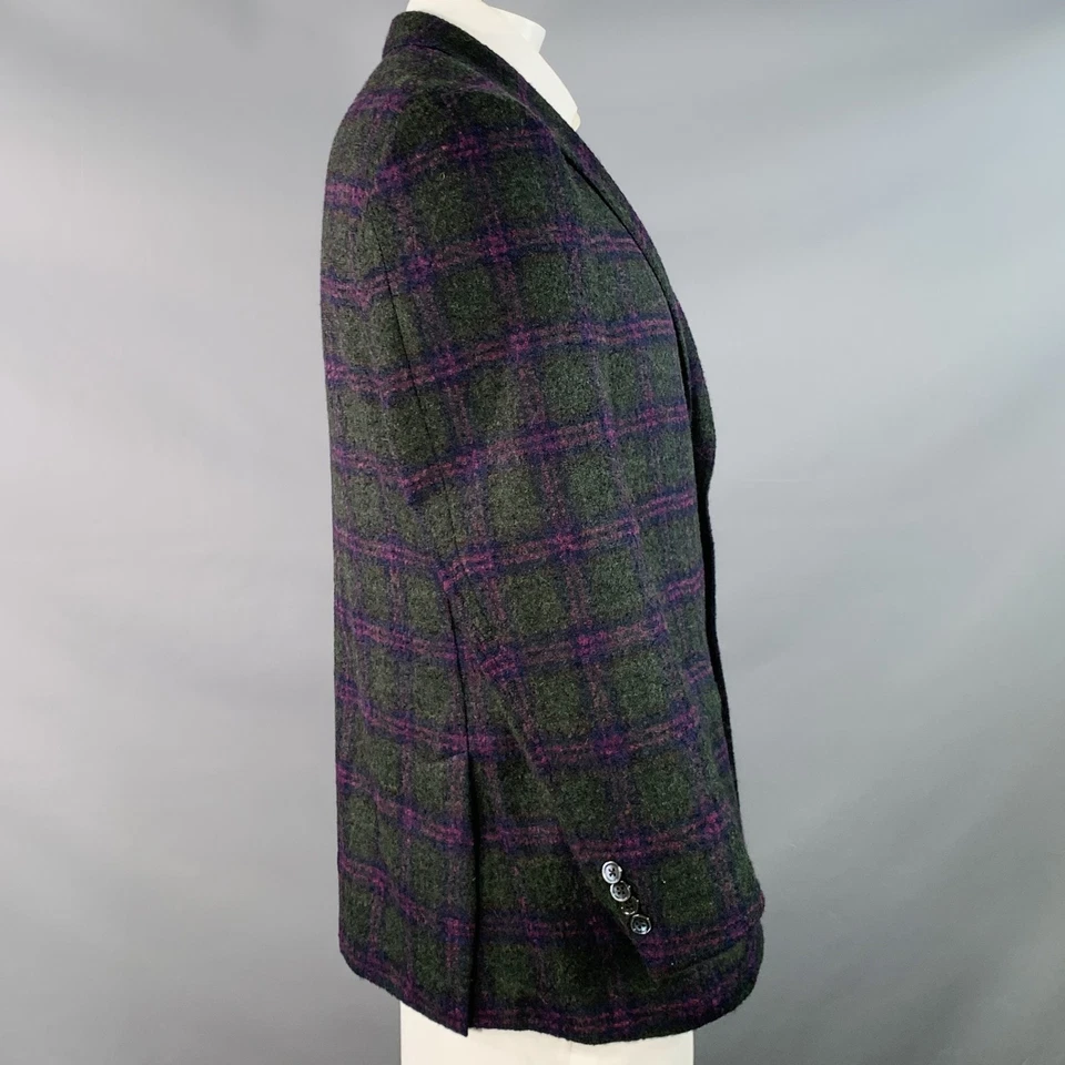 Abrigo deportivo de lana de alpaca a cuadros verde púrpura regular talla 42 Robert Talbott Foto 3 de 4
