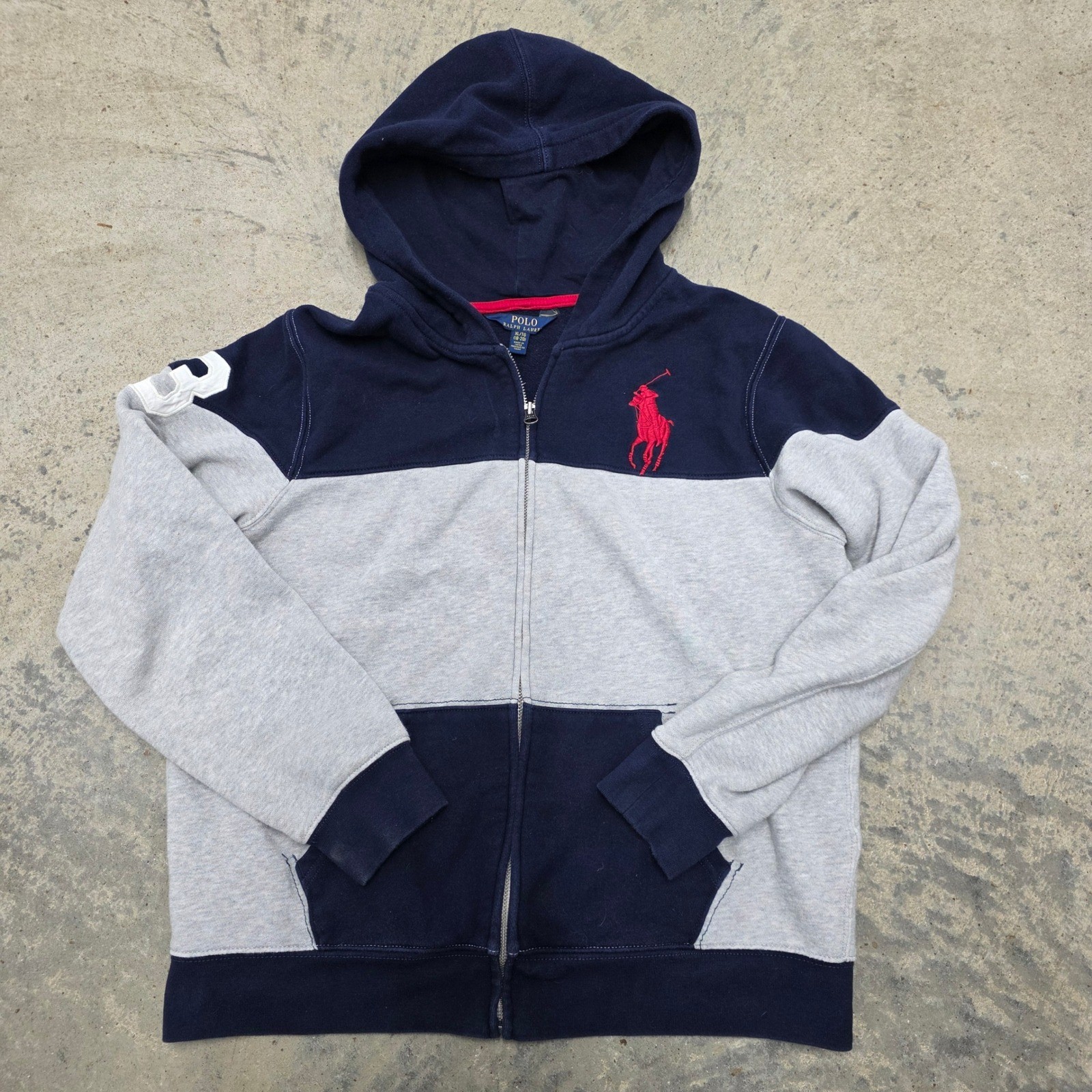 Polo Ralph Lauren bambino full zip felpa con cappuccio grigio navy Big Pony XL