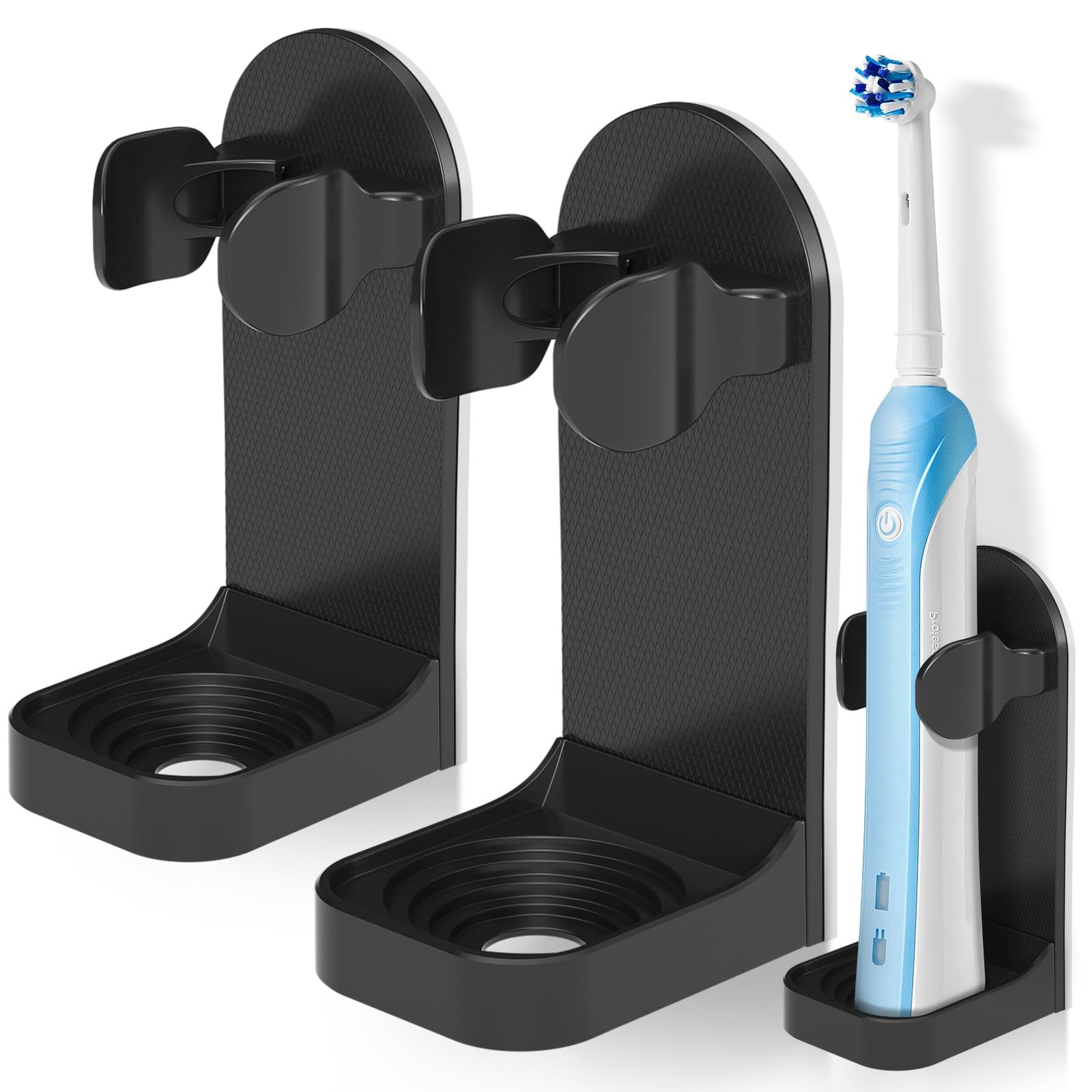 HOMMAND 2 Pack Electric Toothbrush Holder, Strong Adhesive 2pcs, Black