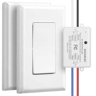 SURAIELEC 3 Way Wireless Light Switch Kit with Receiver, White