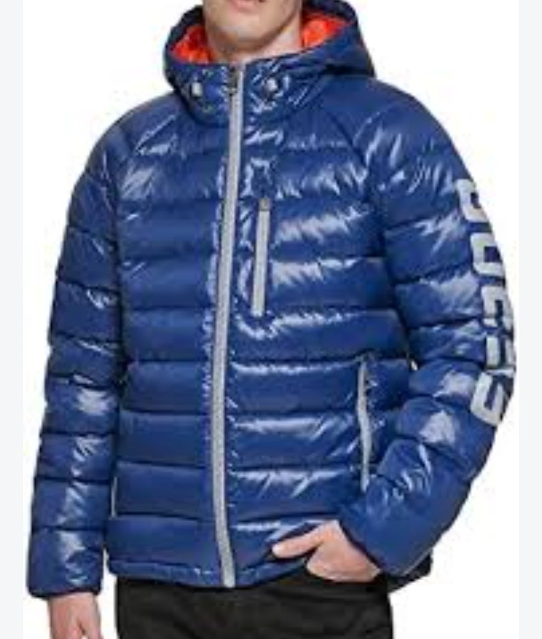 GUESS men's active sleeve screen printed puffer coat size M/ P2P 23 - product detail image 1