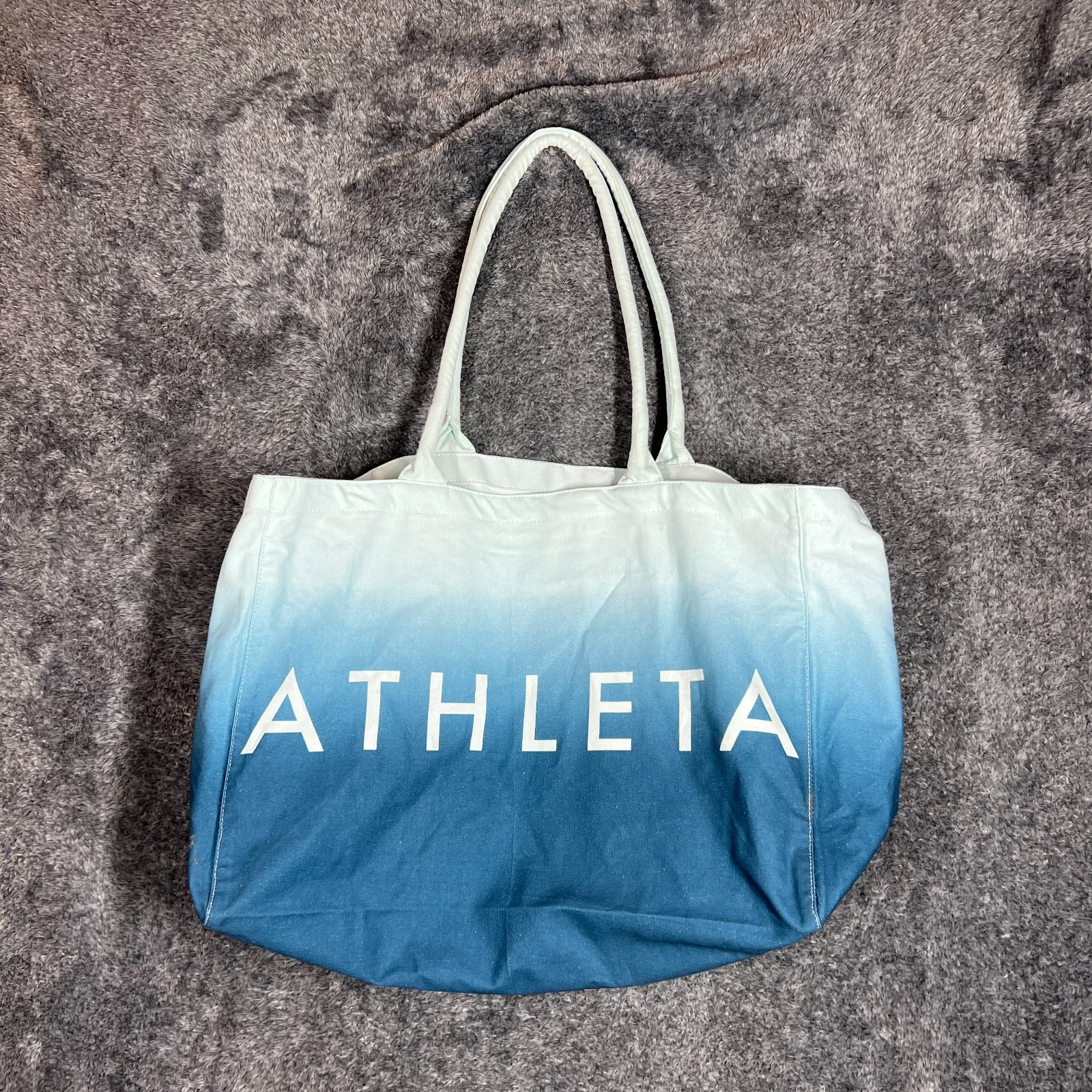 Athleta Tote Bag Blue White Ombre Dip Dye Canvas Logo Beach Gym Shopper Travel