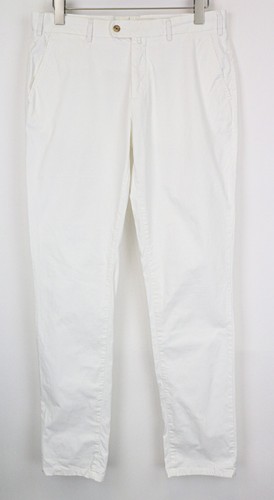 Suitsupply Porto Herren Hose UK34R Altweiß Stretch Baumwolle Flach Schlitz Fach