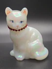 Vintage Fenton Hand Painted Mother of Pearl July Calendar Cat