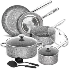 Pots and Pans Set 10 Piece, Cookware Set with Granite Coatings for Super Nons...