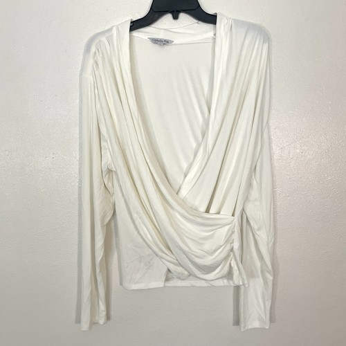 Ophelia Roe Crossover Faux Wrap Blouse Top Plus Size 1X Modal Soft Mini-Ribbed