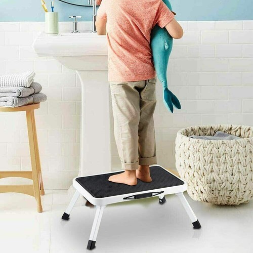 One Step Ladder Folding Stool Heavy Duty Metal Stand Flat Fold Anti Slip Steel - Picture 6 of 10